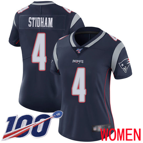 New England Patriots Limited Navy Blue Women #4 Jarrett Stidham Home NFL Jersey 100th->women nfl jersey->Women Jersey